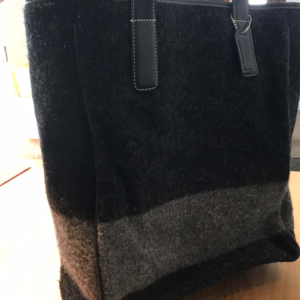 Wool Blend Black & Gray Stripe Tote Bag - Picture 4 of 8